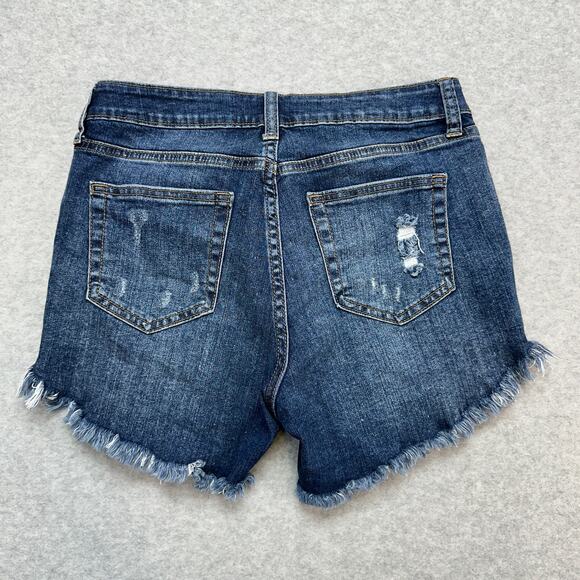 JBD by Just Black Denim Distressed Jean Shorts WMNS M Blue Med Wash Frayed Hem - Picture 3 of 5
